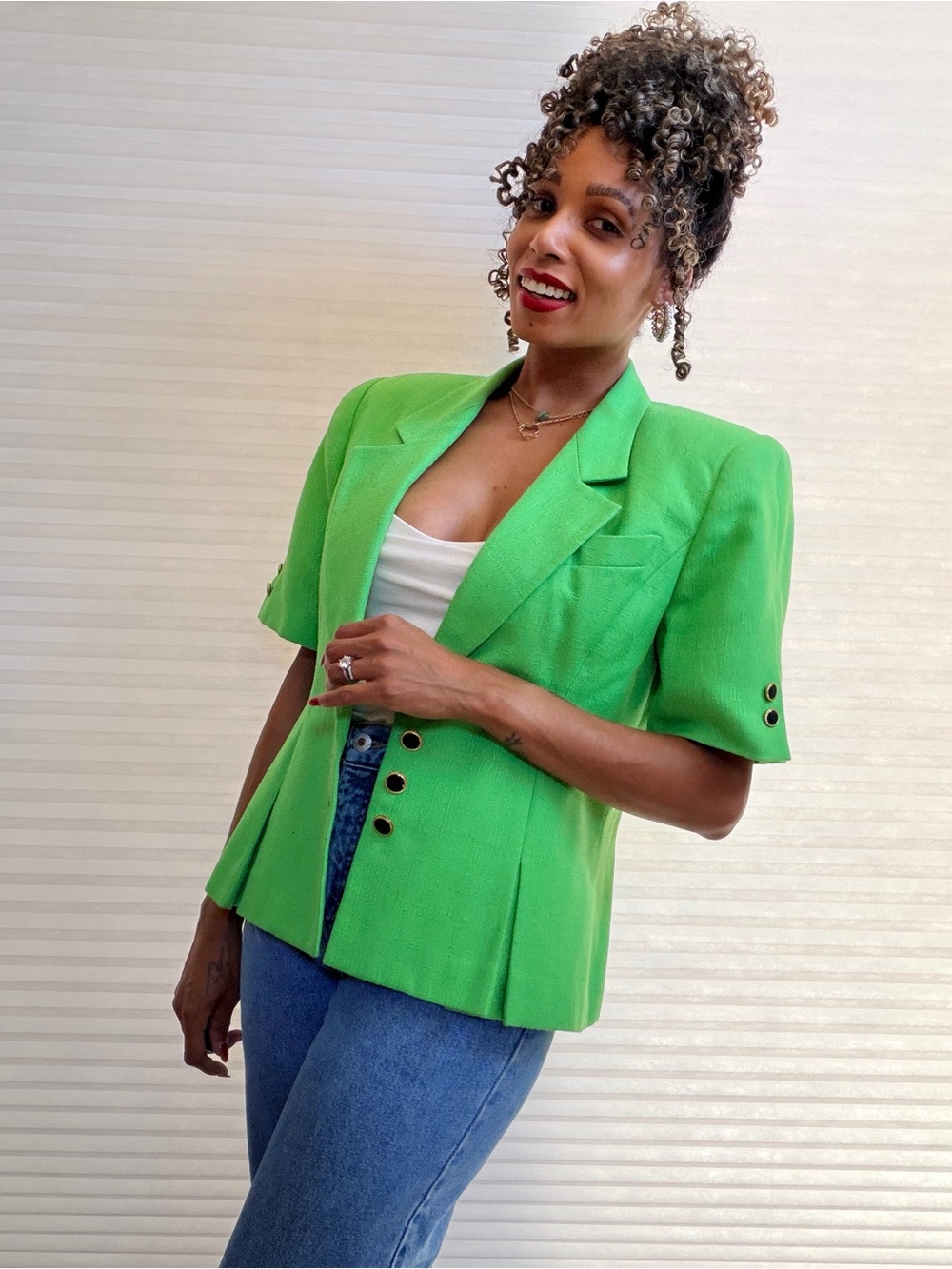 Vintage Kasper for A.S.L. Lime Green Structured Blazer
